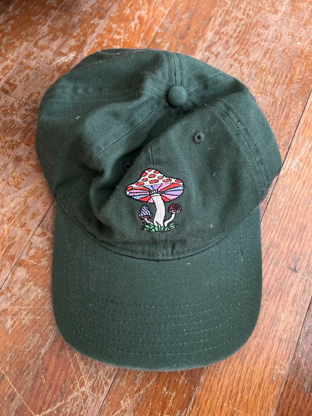 Dark Green Mushroom Embroidered Cap